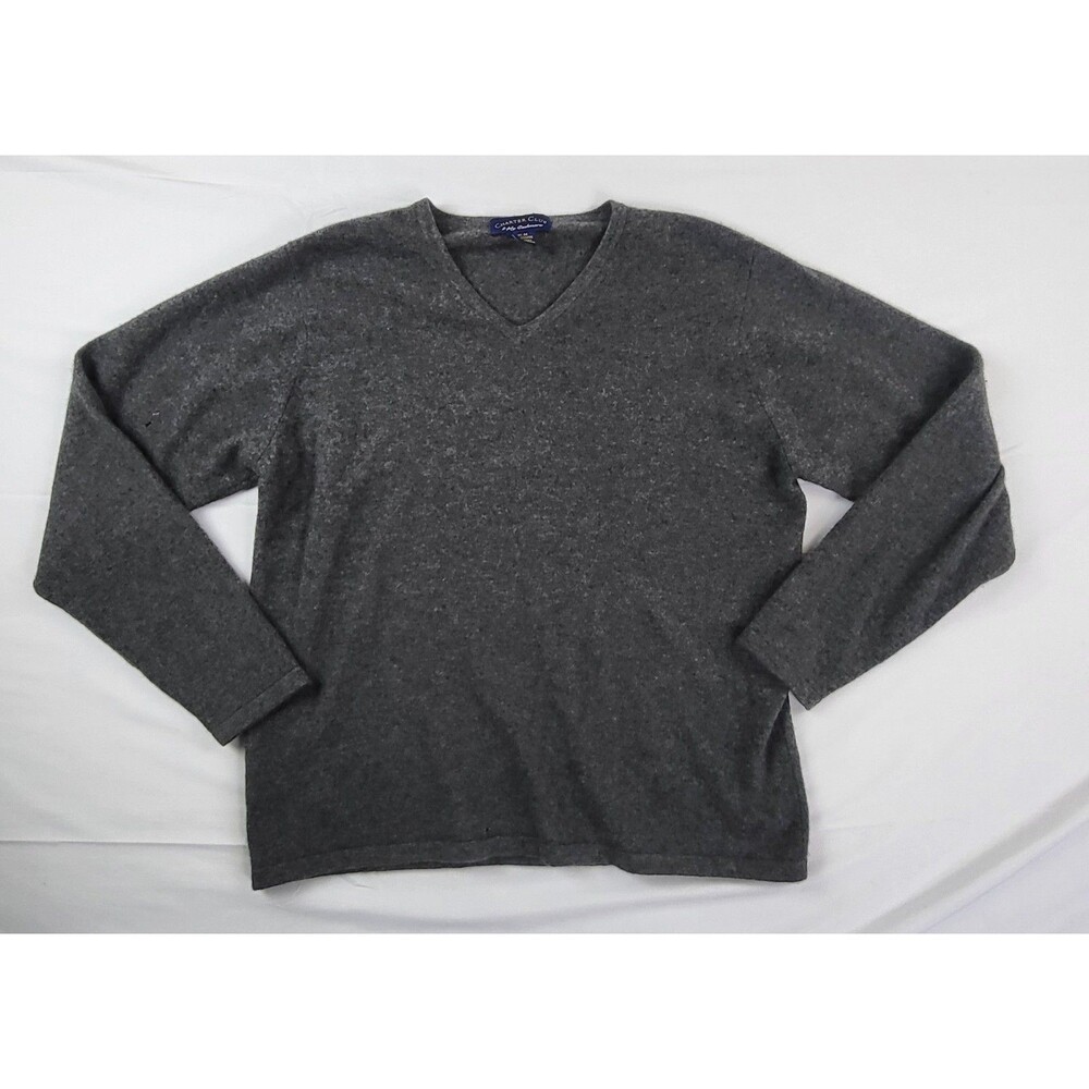 Cashmere By Charter Club 100% 2-Ply V-Neck Long Sleeve Black/Grey Sweater Sz M